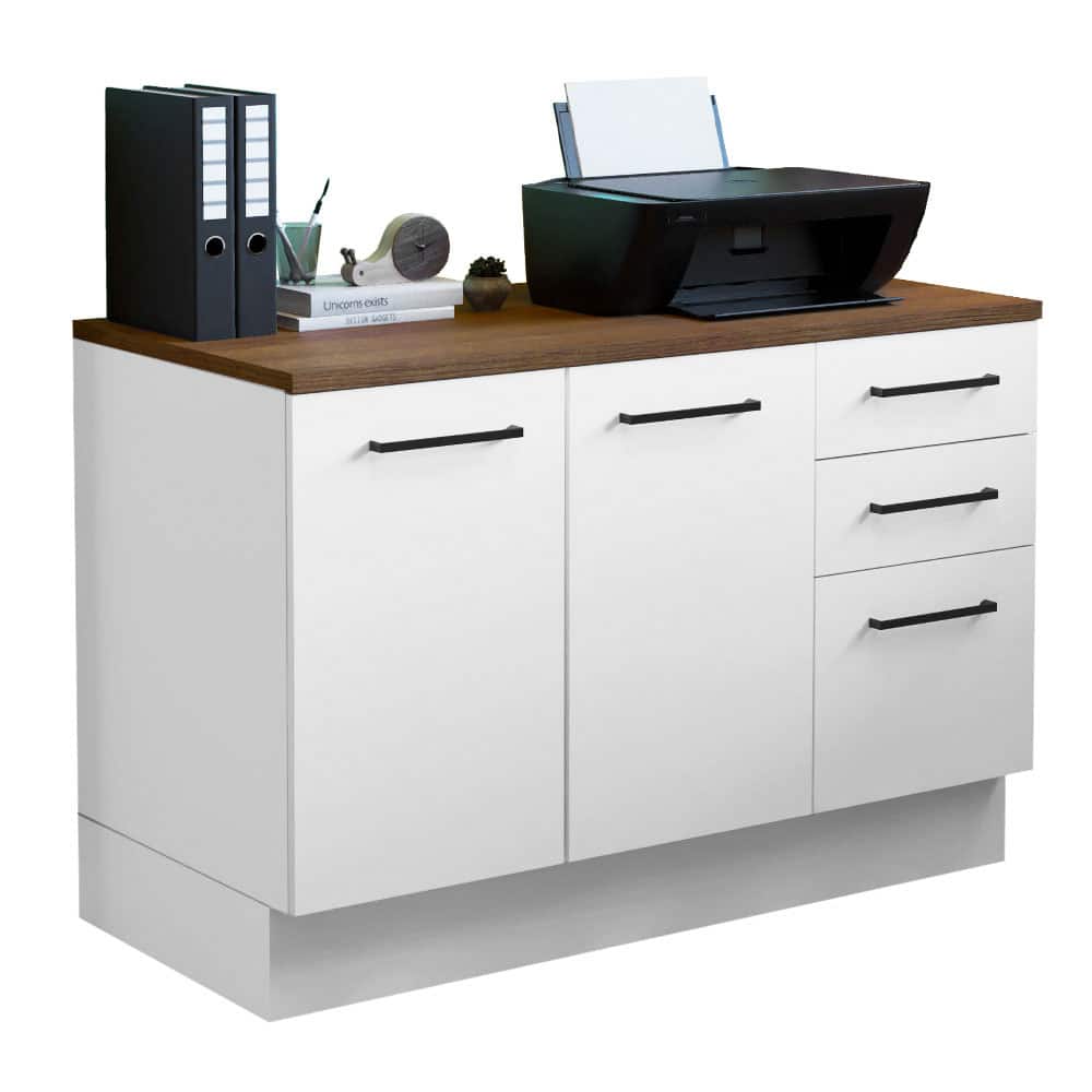 Madesa - Office Storage Cabinet with 2 Doors and 3 Drawers Organization Unit for Office Supplies – - White