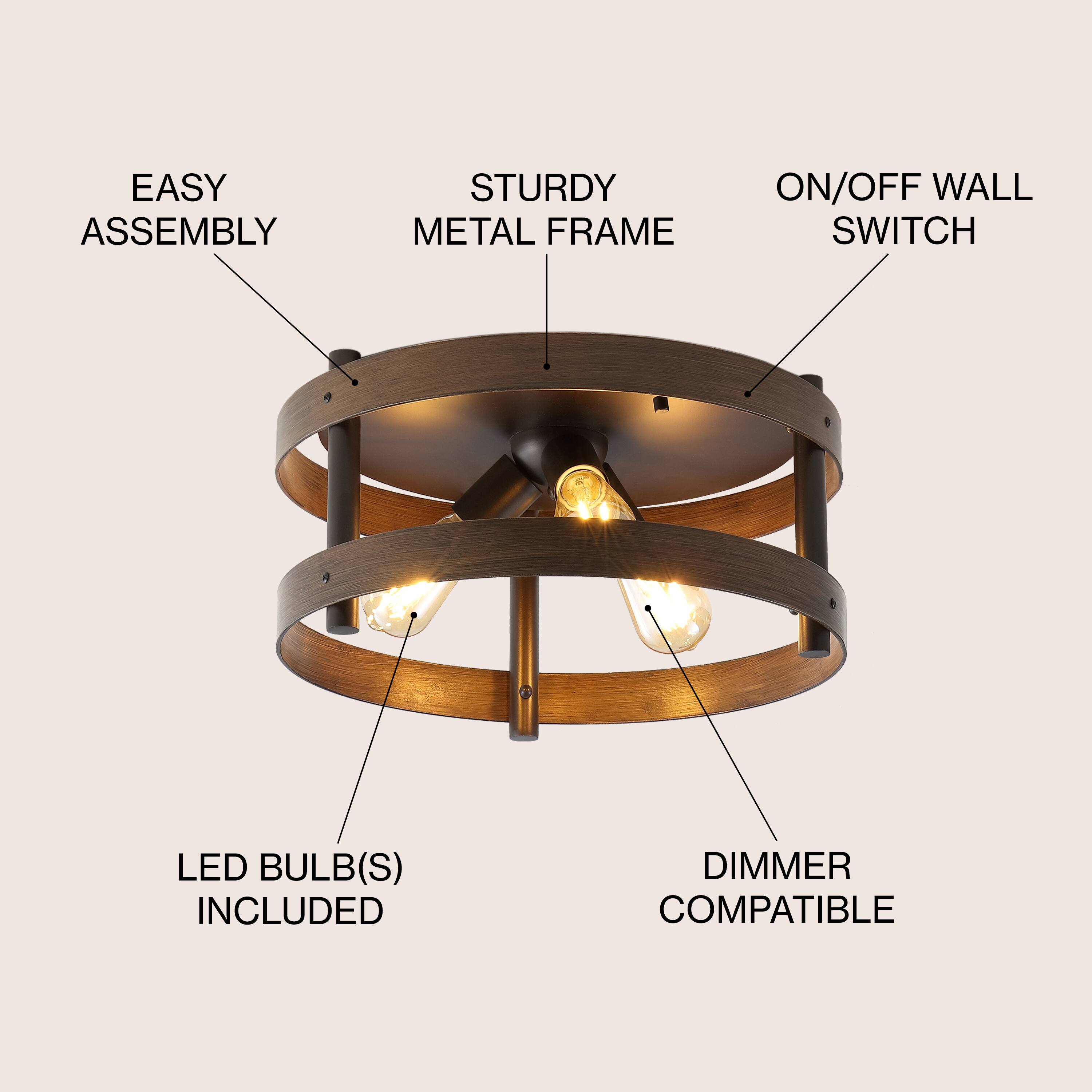 EASY ASSEMBLY STURDY METAL FRAME ON/OFF WALL SWITCH LED BULB(S) INCLUDED DIMMER COMPATIBLE