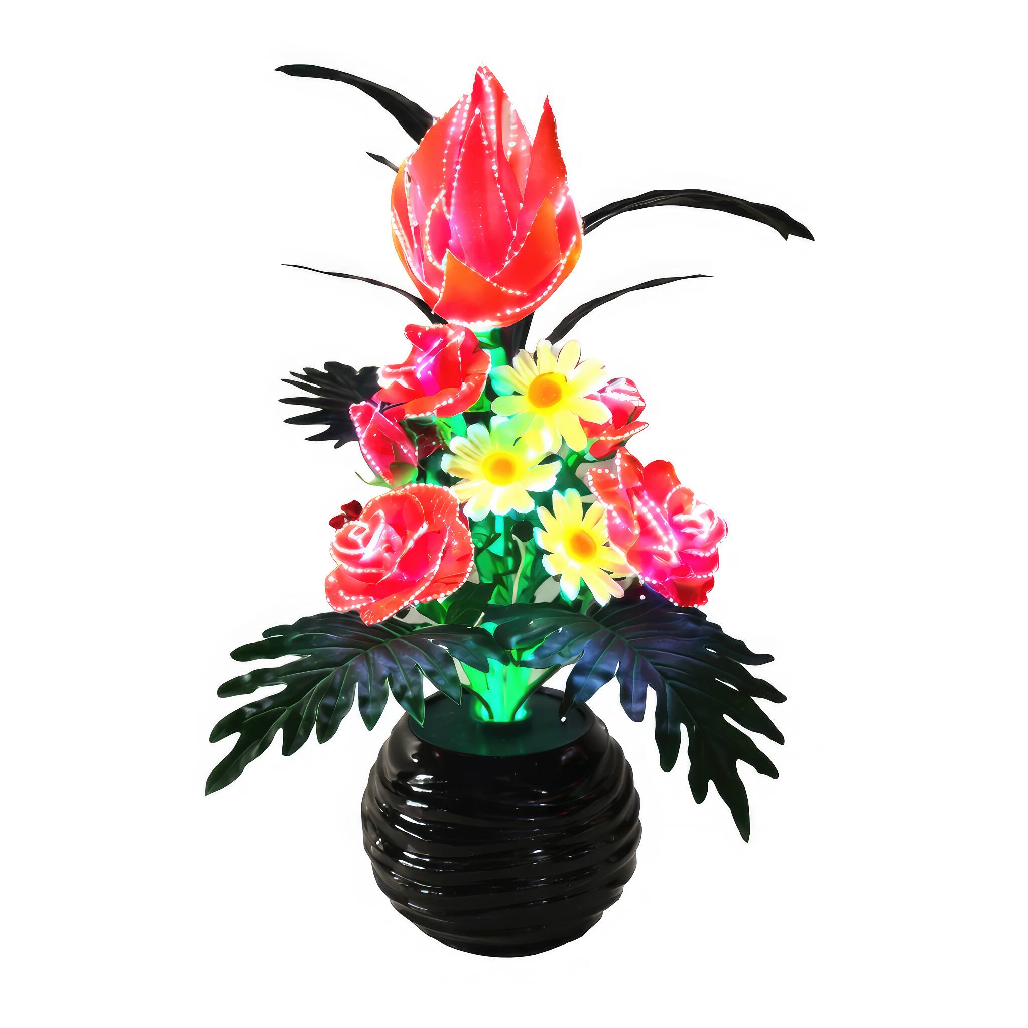 Angle. FC Design - 20"H Black Round Base Artificial Multicolor Lotus Flower LED Vase Lamp, Lighted Floral Home Décor Accent.