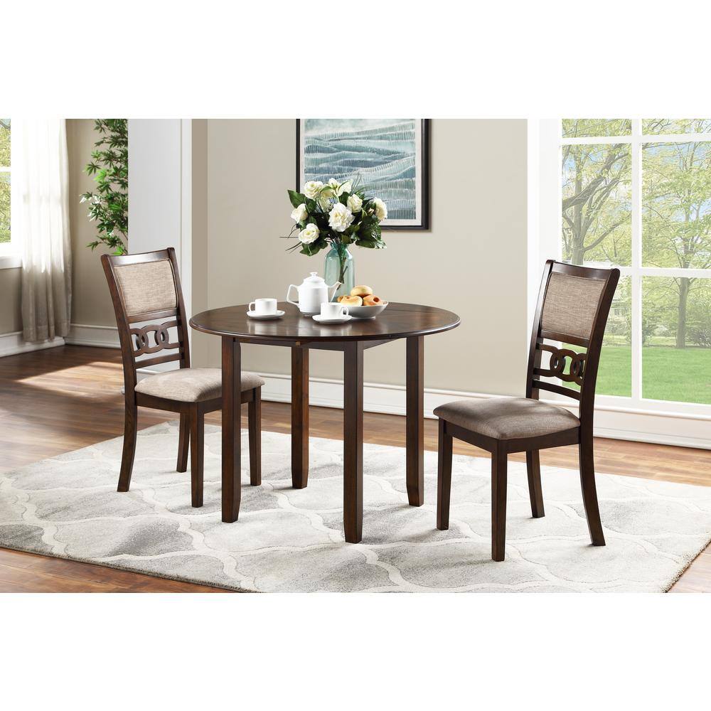 Angle. New Classic Furniture - Gia 3-Piece 42" Wood Round Dining Set with 2 Chairs in Cherry - Cherry.