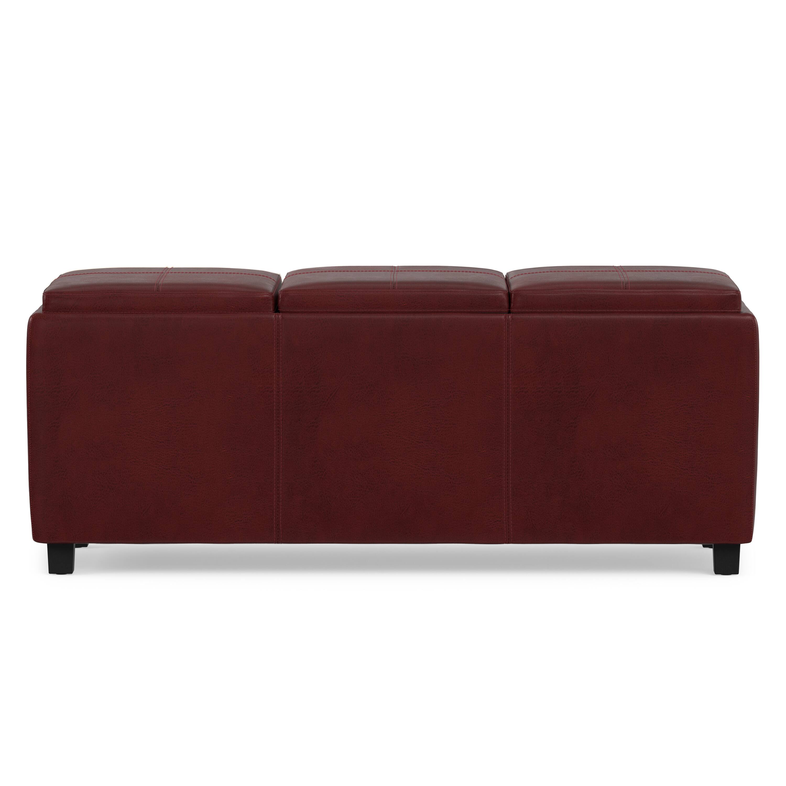 Alt View 3. Simpli Home - Avalon 42 inch Wide Storage Ottoman in Red Vegan Leather - Red.