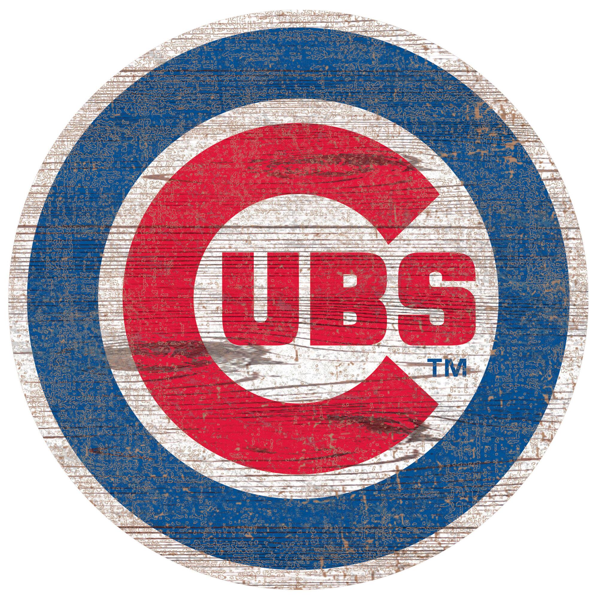 Front. Fan Creations - Chicago Cubs Distressed Logo Cutout Sign - Multicolor.