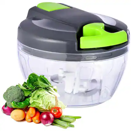 Front. PARKER SLATER - Manual Food Processor with Hand Pull String – 500ml Chopper for Garlic, Onion, Veggies, Fruits, Nuts – Gray-Green - Green.
