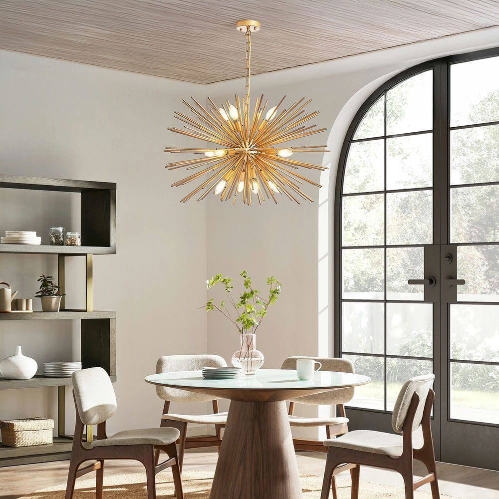 Alt View 7. Kadyn - 29" Mid-Century Modern 12-Light Starburst Chandelier – Gold Sputnik Pendant Light Fixture, Gold - Gold.