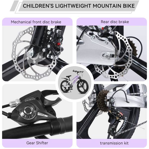 CHILDREN'S LIGHTWEIGHT MOUNTAIN BIKE

- Mechanical front disc brake
- Rear disc brake
- Gear Shifter
- Transmission kit

SHIMANO 2x5.3.1 20mm