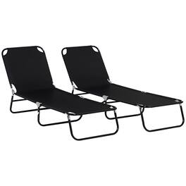Outsunny - 2 Piece Folding Chaise Lounge Pool Chairs, Outdoor Sun Tanning Chairs with 5-Level Reclining Back - Black