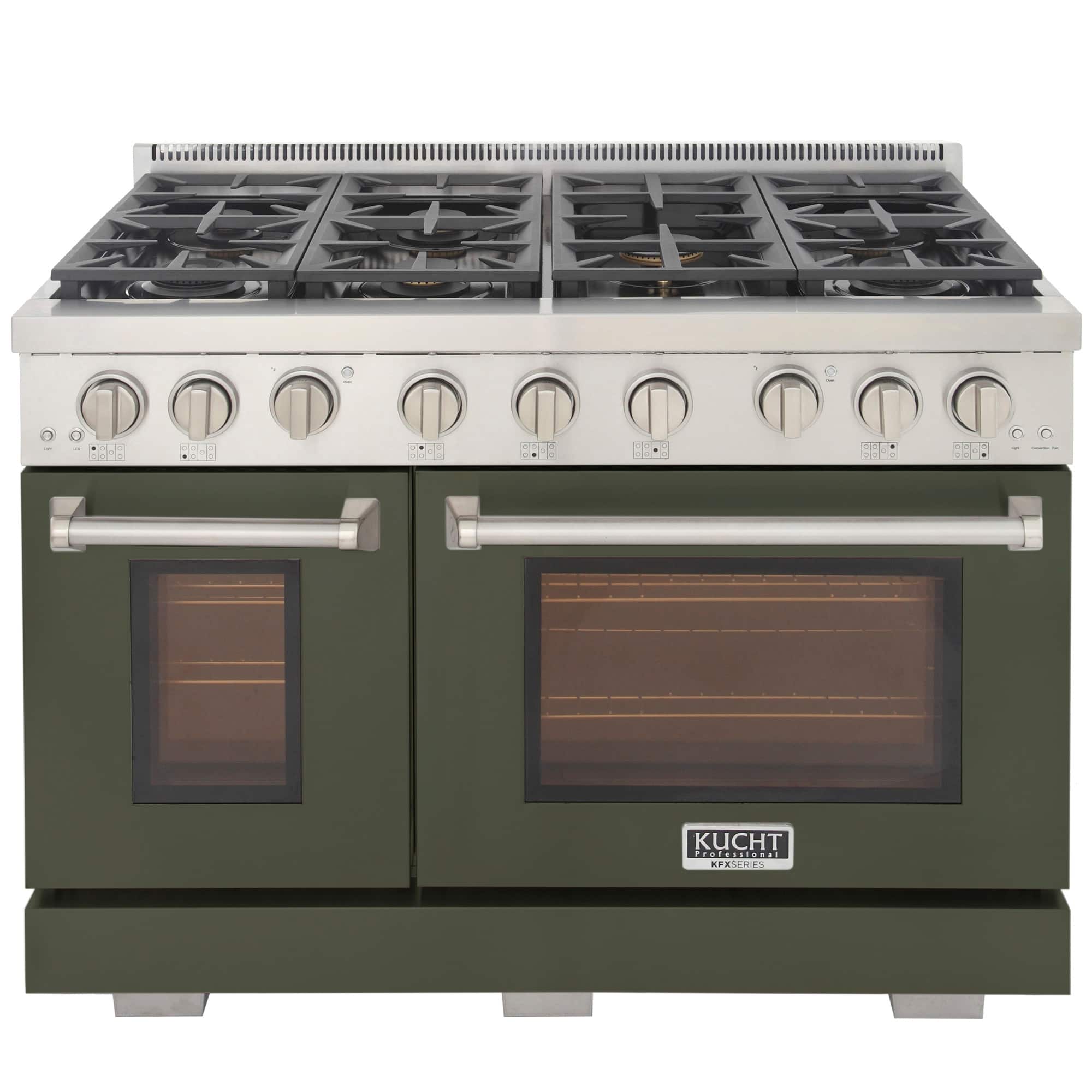 Kucht - 48 in. 6.7 cu. ft. Natural Gas Range Two Ovens - One Convection - in Olive Green with True Simmer Burners - Olive Green