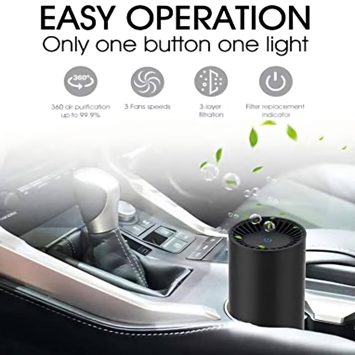 EASY OPERATION  
Only one button one light  

- 360° air purification up to 99.9%  
- 3 fan speeds  
- 3-layer filtration  
- Filter replacement indicator