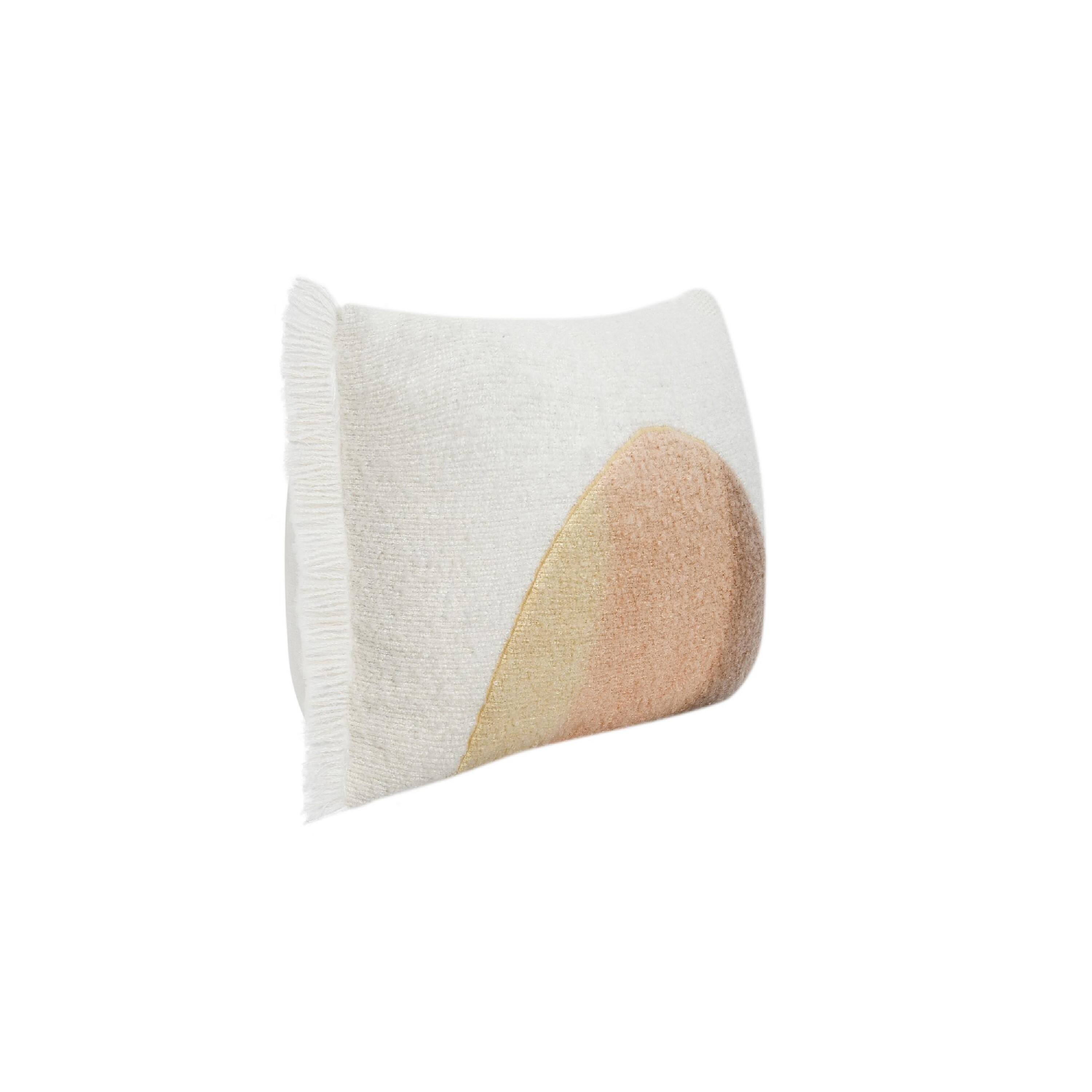 Back. Manhattan Lane - Lumbar Accent Throw Pillow, 14x26, Hand Dip Dyed Half Circle - Ivory, Brown.