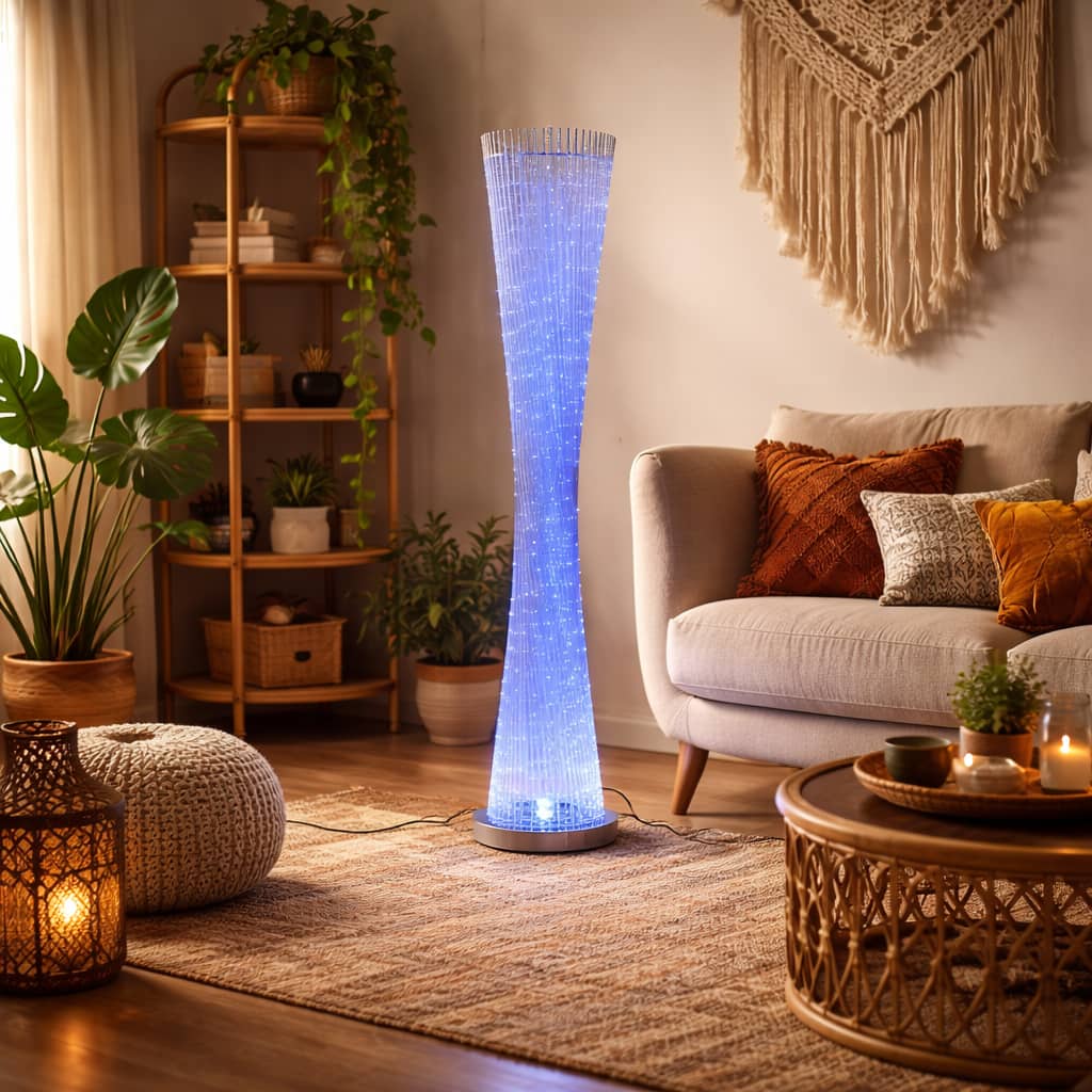 FC Design - 55"H Blue & Gold Twisted Rod Vase with  LED Floor Lamp