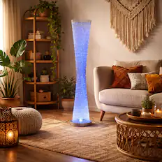 Front. FC Design - 55"H Blue & Gold Twisted Rod Vase with LED Floor Lamp.