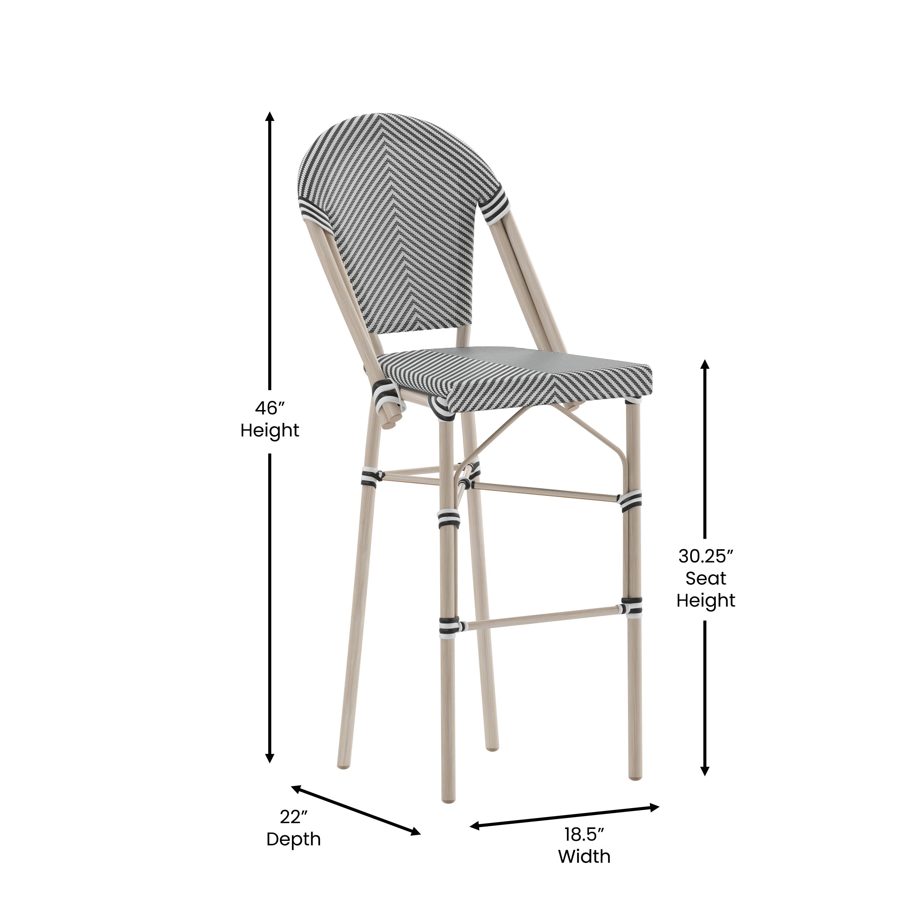 46" Height  
30.25" Seat Height  
22" Depth  
18.5" Width