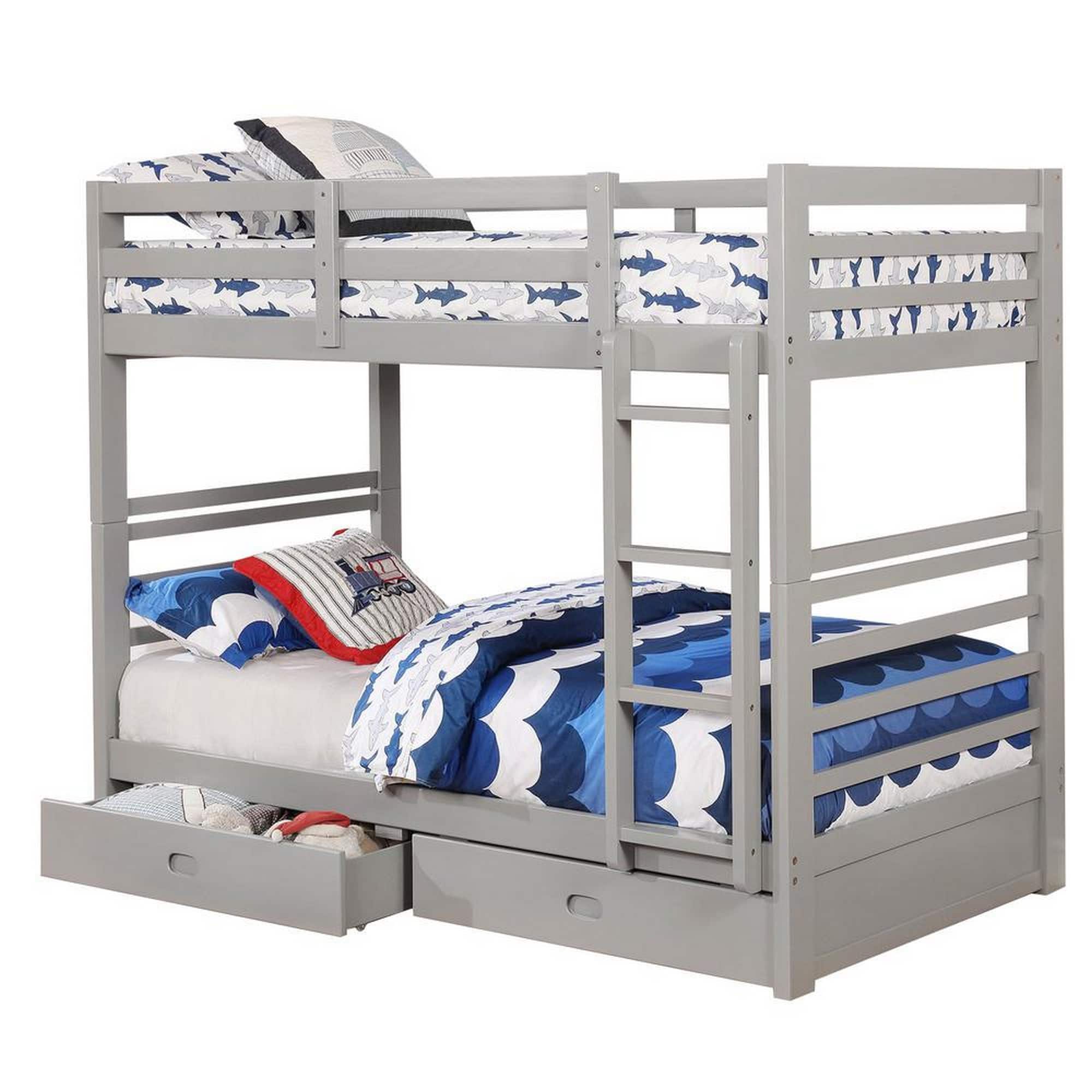 Manhattan Lane - Transitional Twin Over Twin Bed with Attached Ladder and Drawers, Gray - Gray