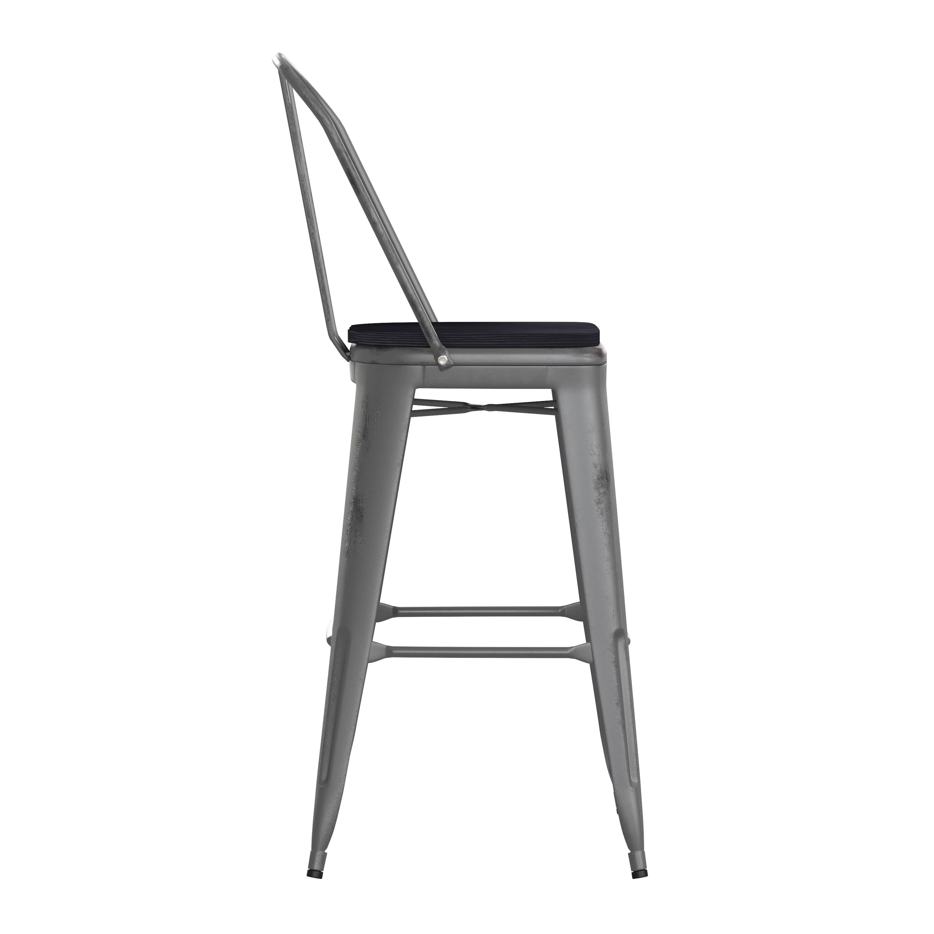 Alt View 9. Emma + Oliver - Grant Clear Coated Metal Stool with Backrest and Polyresin Seat for Indoor Use Only - Black Seat/Clear Coated Frame.