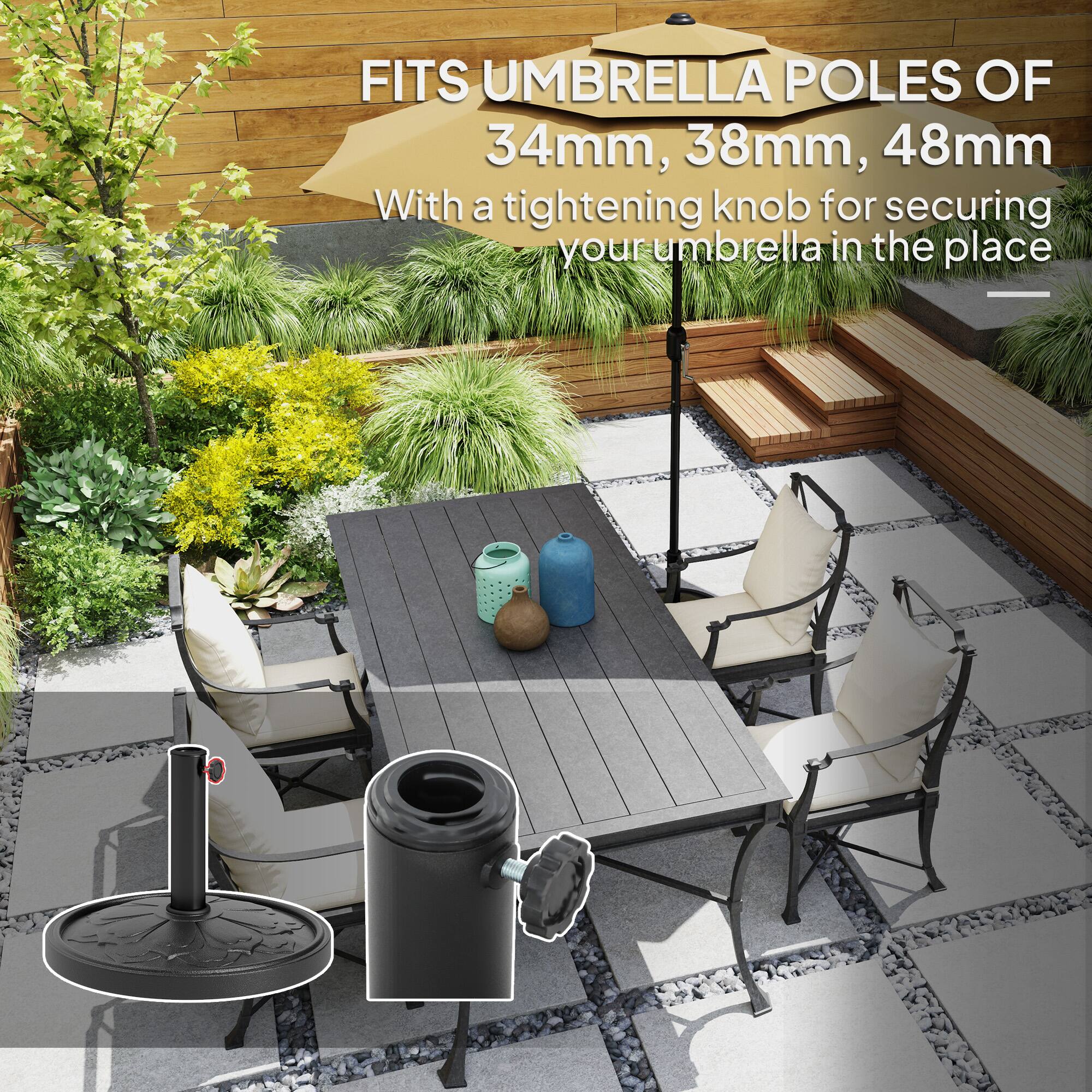 FITS UMBRELLA POLES OF 34mm, 38mm, 48mm
With a tightening knob for securing your umbrella in the place