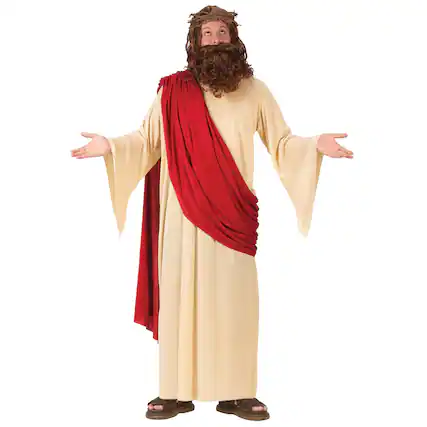 Front. Fun World - Beige and Red Men's Jesus Adult Christmas Costume - Beige.