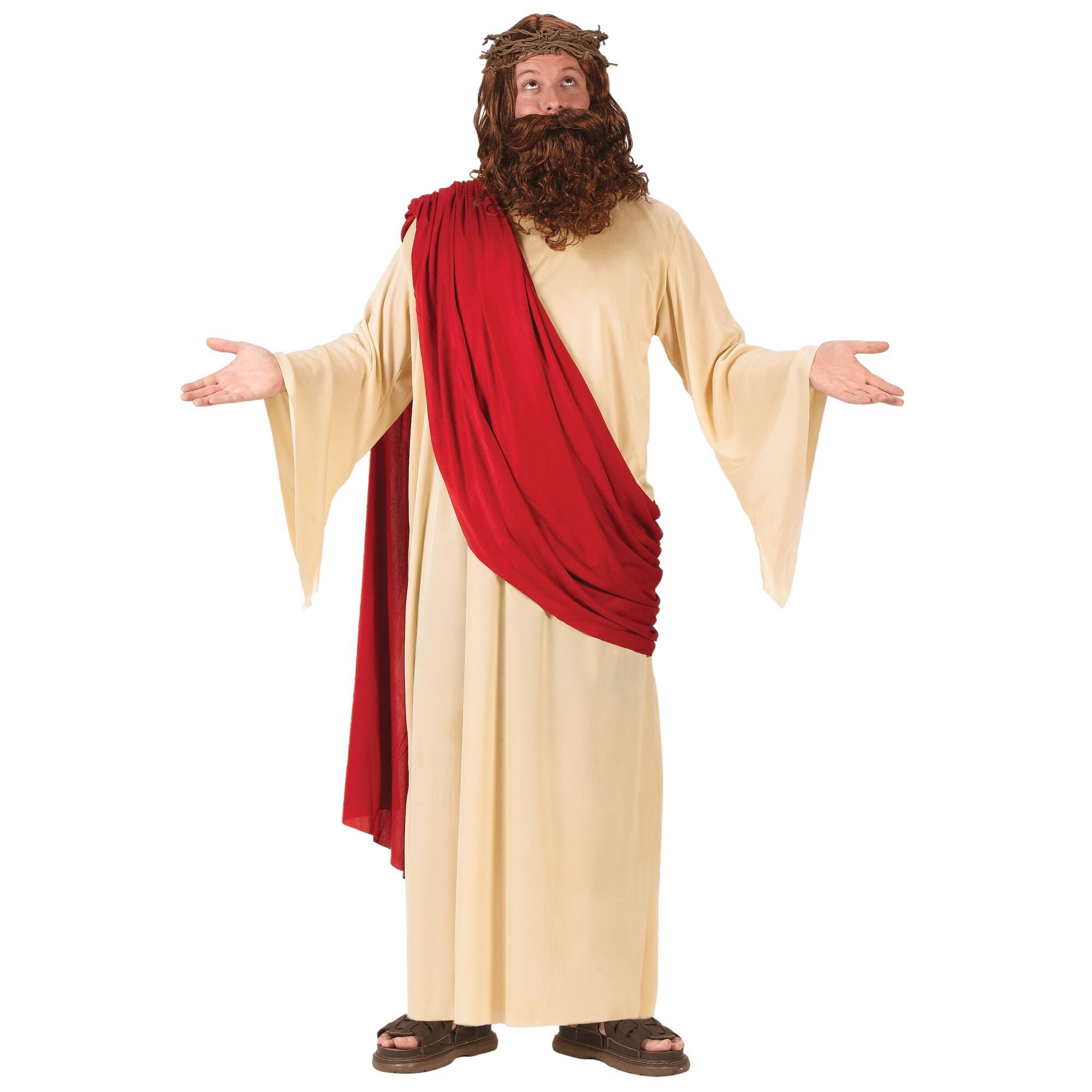 Front. Fun World - Beige and Red Men's Jesus Adult Christmas Costume - Beige.