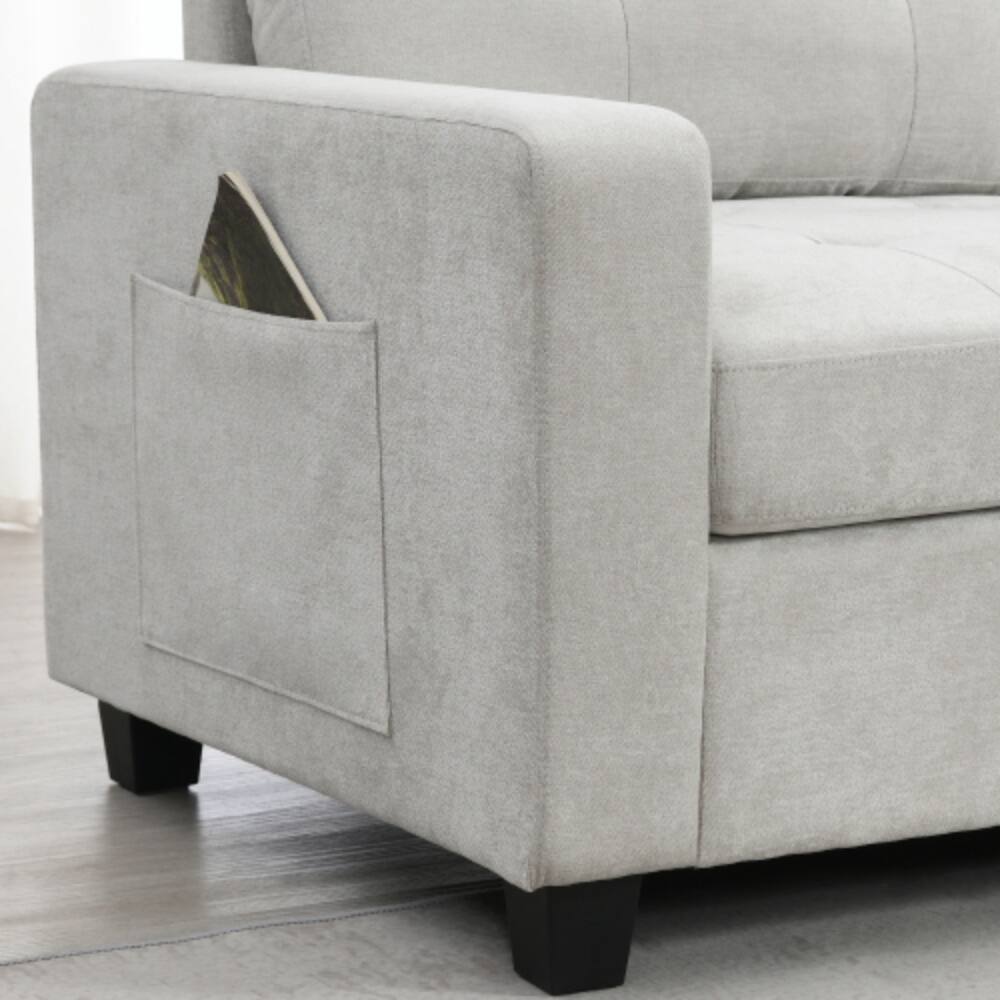 Alt View 5. LUCKY ONE - 104" L-Shape U-Shape Modular Chenille Sectional Sofa w/ 2 Consoles USB Charger Ottoman - Light Gray.