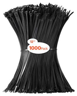 VEVOR - 1000 Pack Cable Zip Ties,12-inch Heavy Duty Cable Wire Ties with 50LBS High Tensile Strength,Multi-Purpose Self-Locking - Black