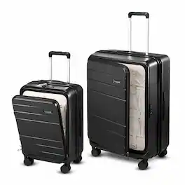 LUGGEX - 20"/28" 2-Piece Luggage Set, FLO Expandable Polycarbonate Hard Shell Suitcase Sets with Front Pocket - FX-Core - Black