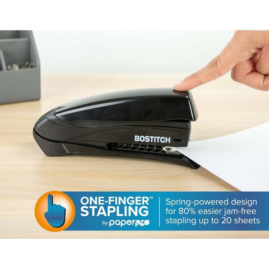 BOSTITCH

ONE-FINGER Spring-powered design STAPLING for 80% easier jam-free stapling up to 20 sheets