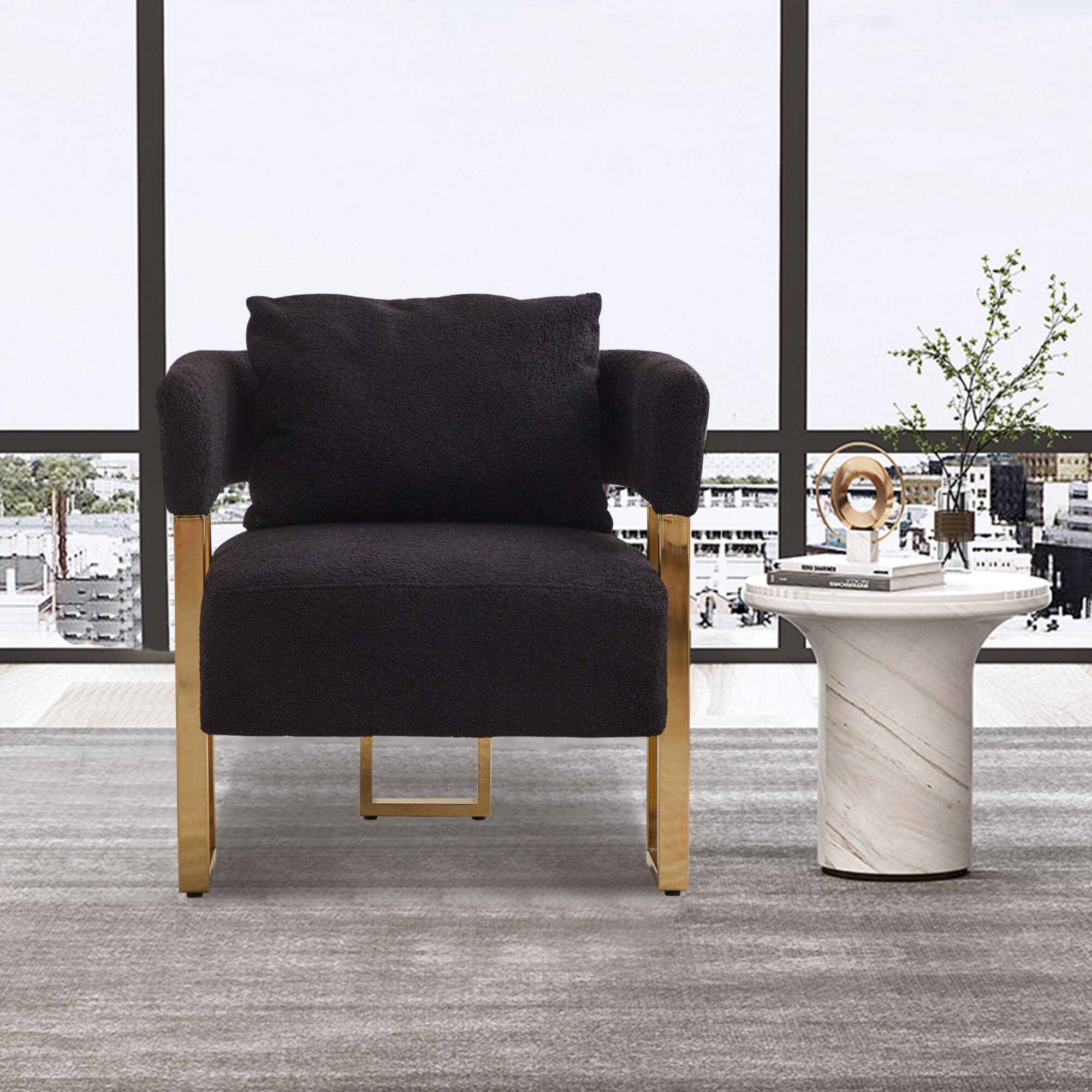 Alt View 7. GOODSILO - Modern Decorative Chair Set with Gold Metal Legs and Plush Upholstery for Living Room and Office - Black+Gold.