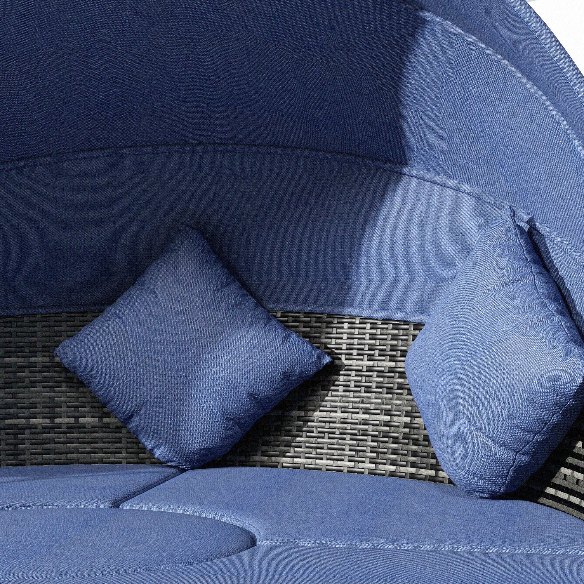 Alt View 7. Outsunny - Cushioned Outdoor Rattan Wicker Sunbed or Conversational Sofa Set with Sun Canopy - Dark Blue.