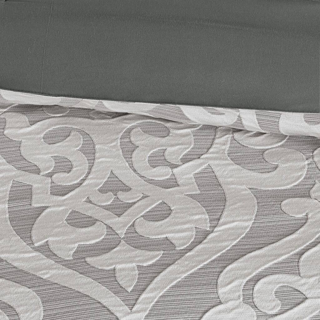 Back. TinyHomie - 8 Piece Jacquard Comforter Set Silver/Silver Queen - Silver and Silver.