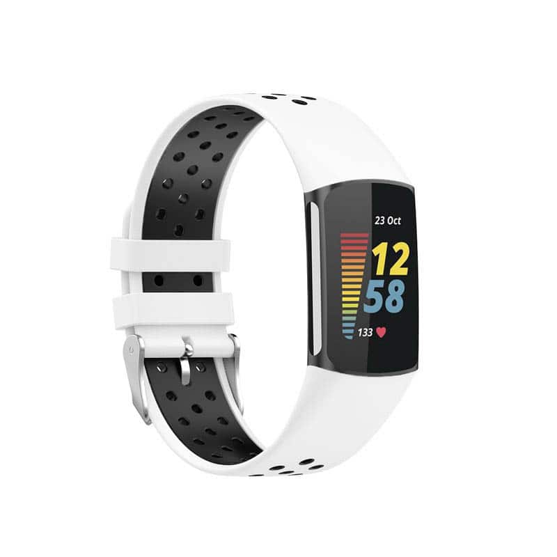 StrapsCo - Sports Band Silicone Rubber Watch Strap For Fitbit Charge 6 - White & Black
