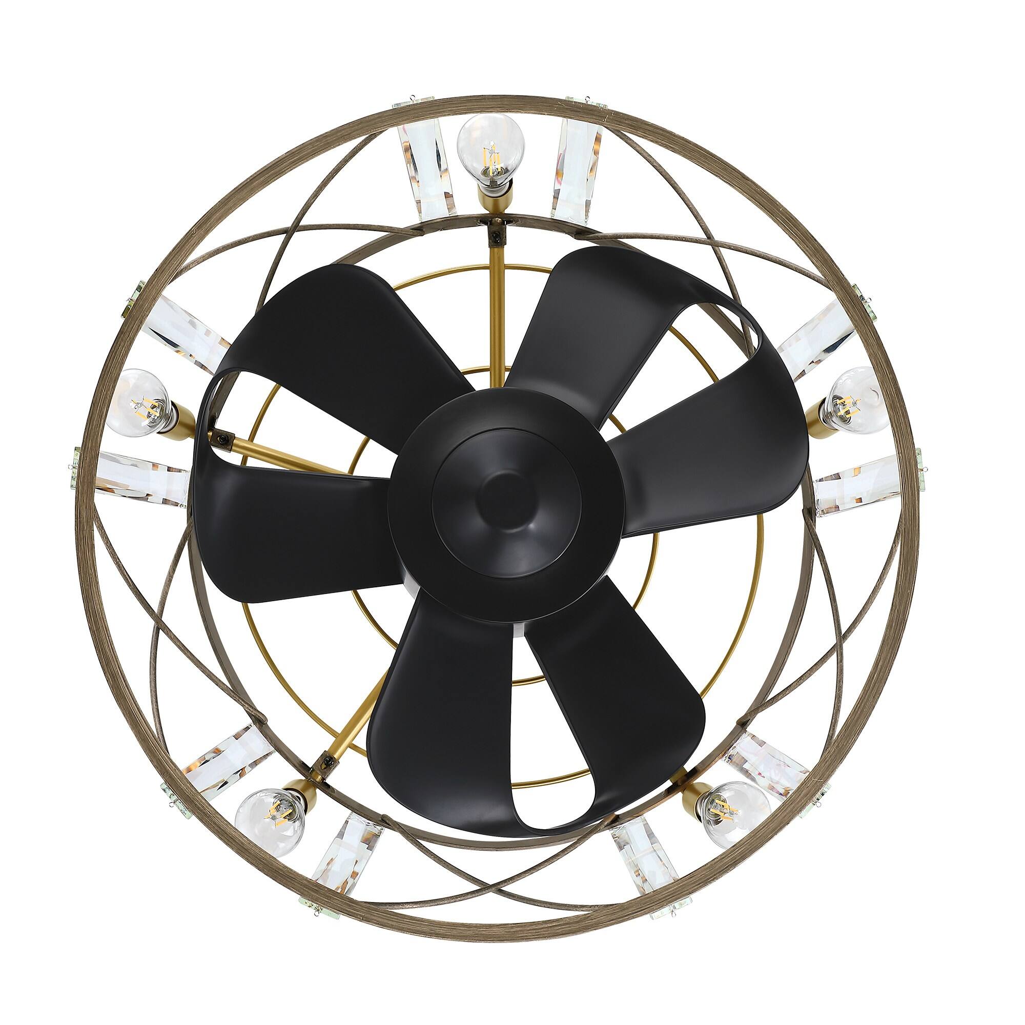 Alt View 1. Parrot Uncle - 25" Modern Matte Black Crystal Cage Chandelier Ceiling Fan with Remote - Black.