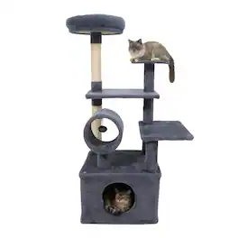 Gymax - 48'' Tall Cat Tree w/ Large Condo Padded Top Perch Jute Scratching Post Tunnel Dark Grey