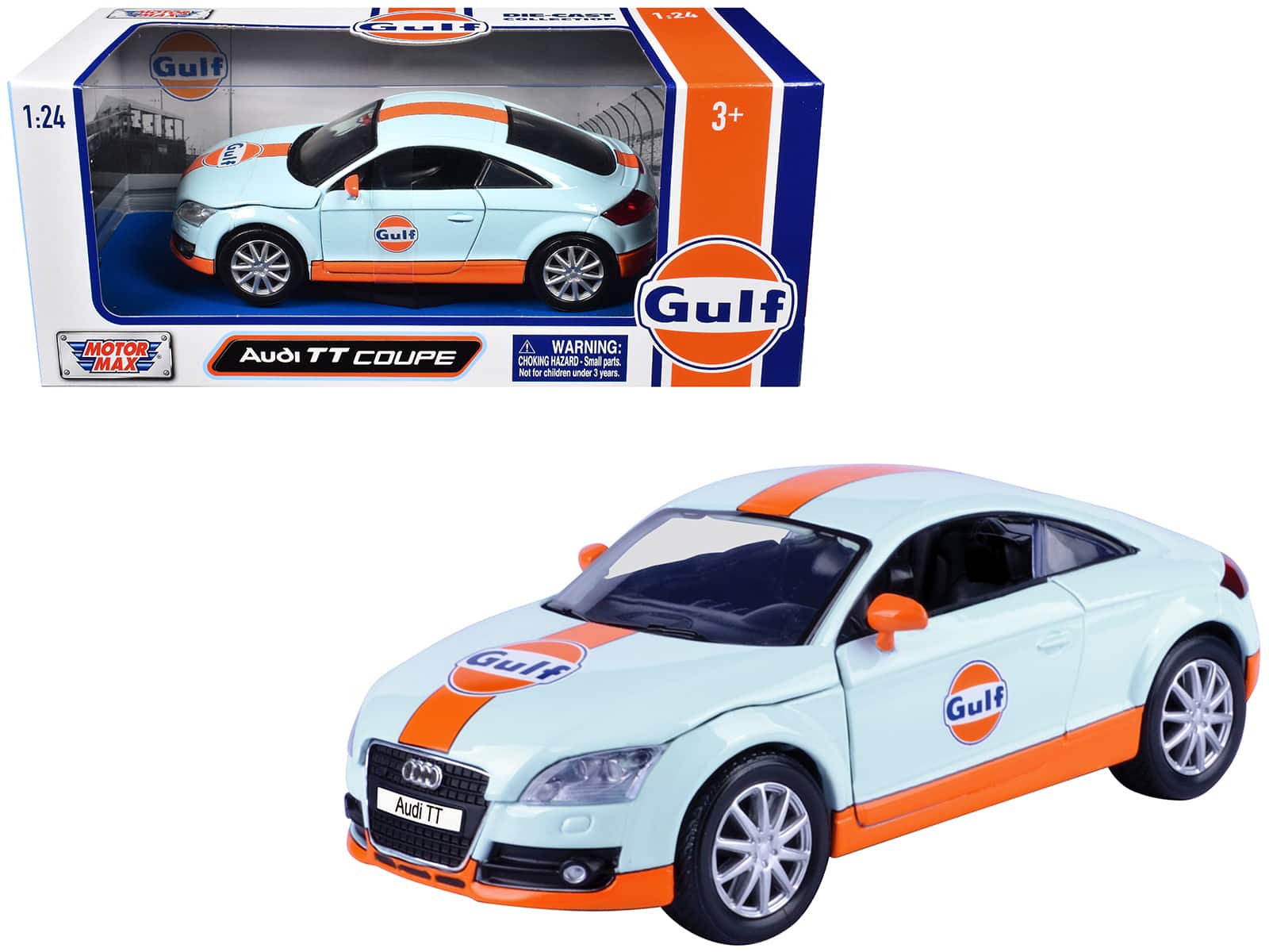 "Audi TT Coupe ""Gulf Oil"" Light Blue with Orange Stripes ""Gulf Die-Cast Collection"" 1/24 Diecast Model Car by Motormax" price history on PriceWatchPro