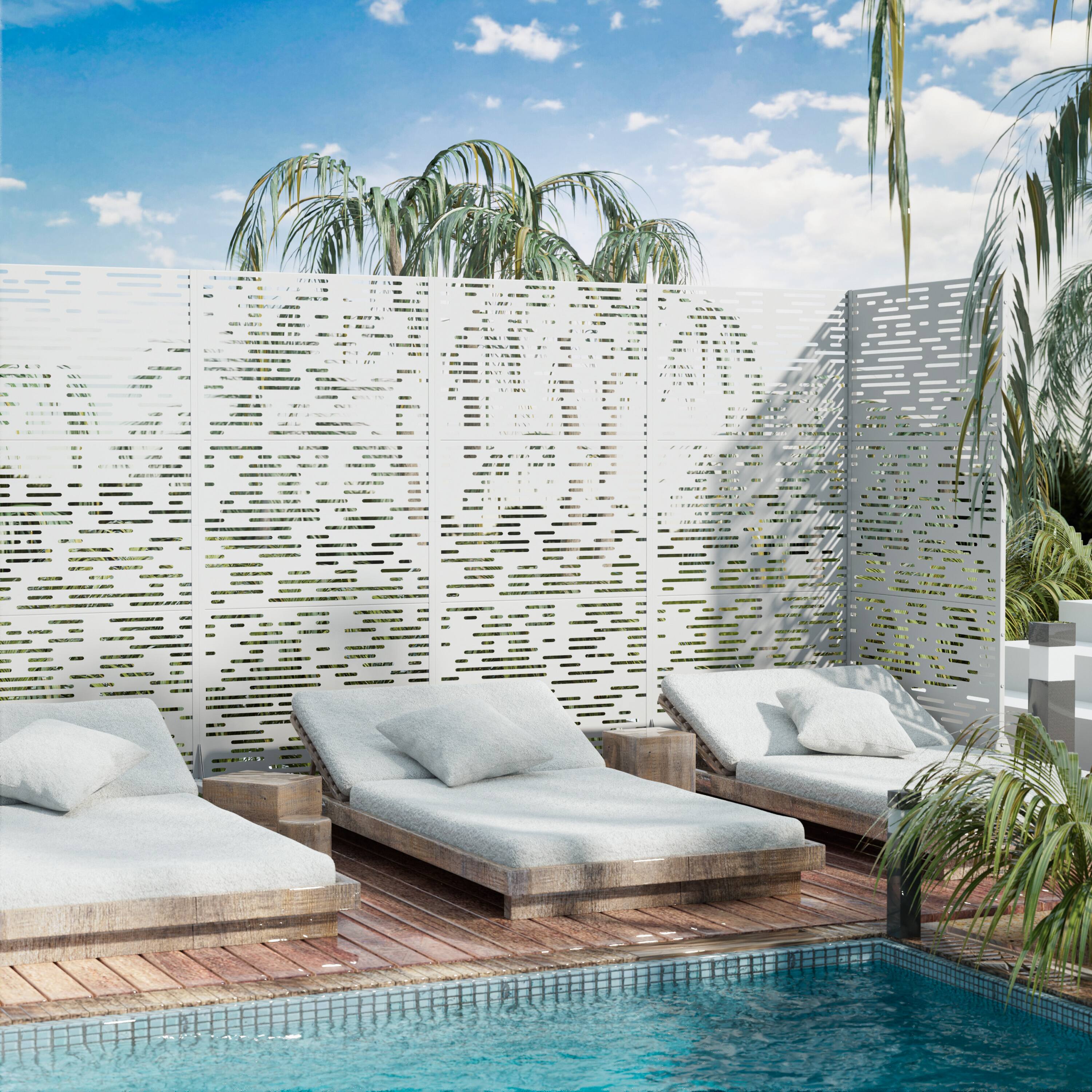 Alt View 4. PexFix - 72 in. x 35 in. Godfrey Pattern Metal Outdoor Privacy Screen & Panels, Freestanding Garden Divider Fence - White.