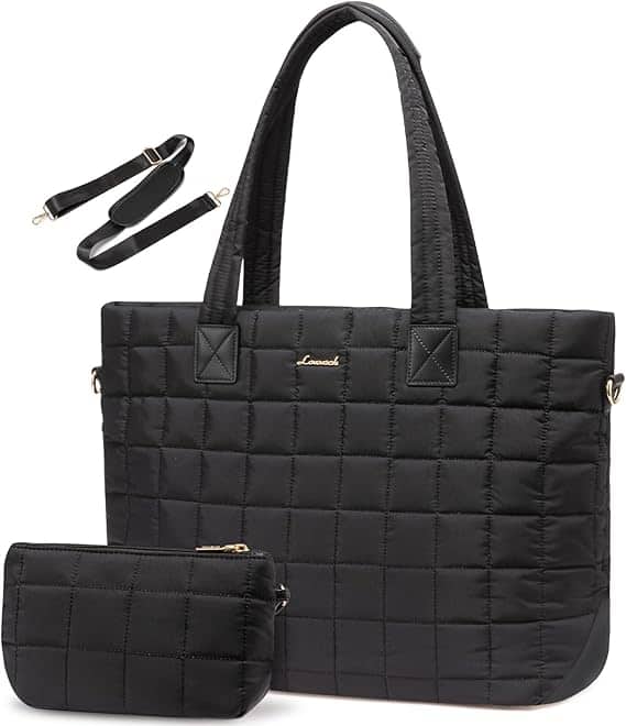Vulpecula Spade - Laptop Tote Bag for Women,Quilted Puffer Laptop Bag Purse Light Computer Travel Work Tote Bags for Women with Zipper - Black