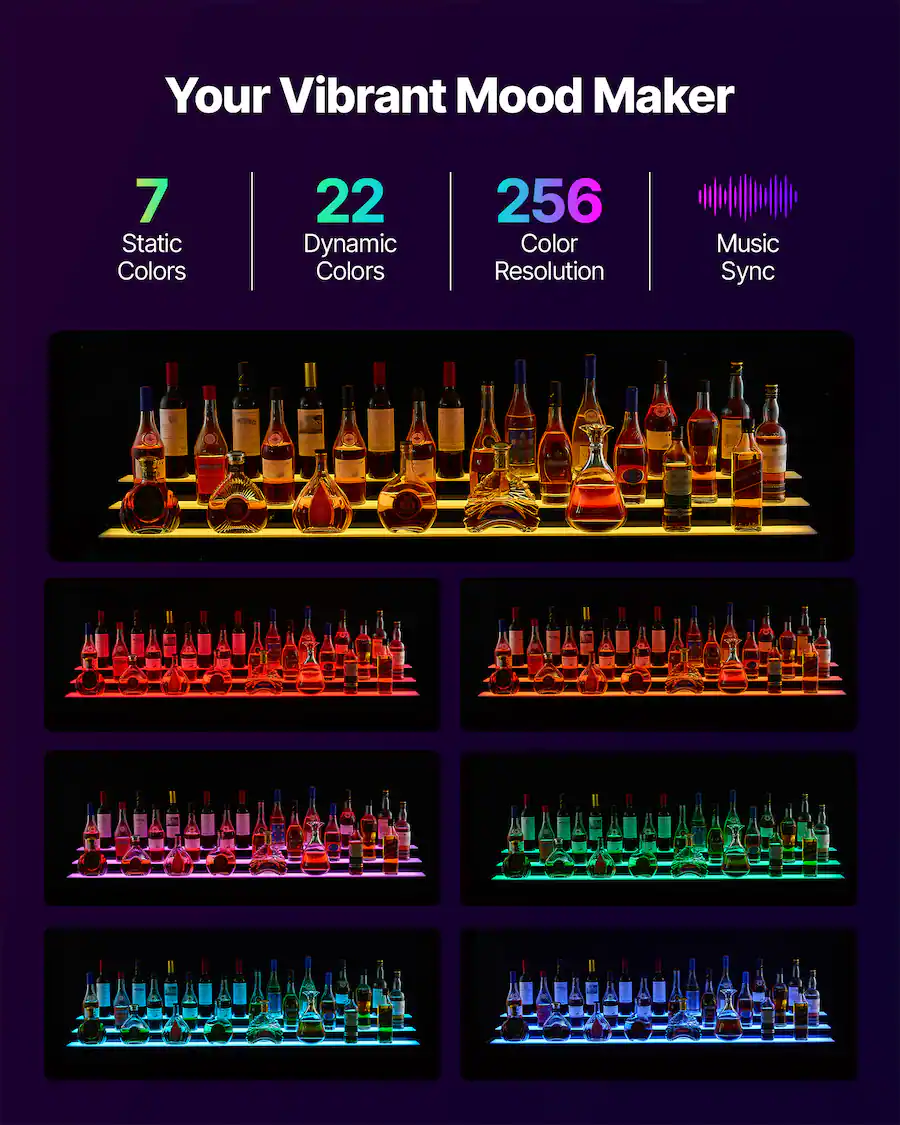 Sync Storage Racking VEVOR LED Lighted Liquor Bottle Display,3 Tier 70Inch, Illuminated Home ...