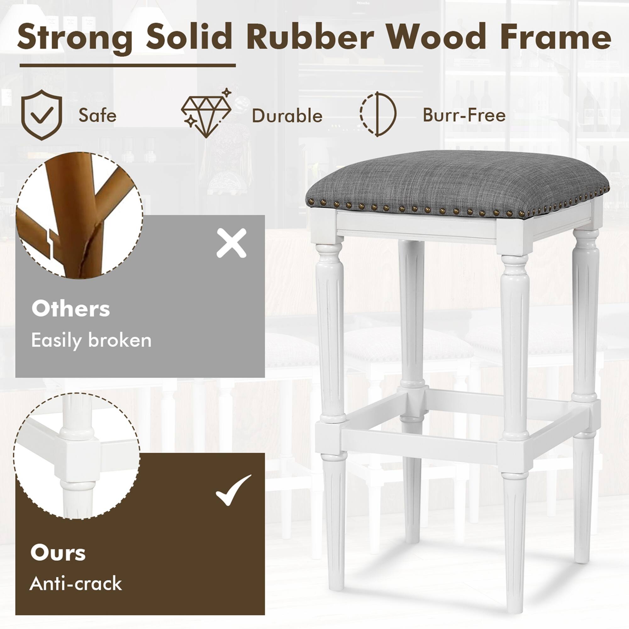 Strong Solid Rubber Wood Frame Safe Durable Burr-Free X Others Easily broken Ours Anti-crack