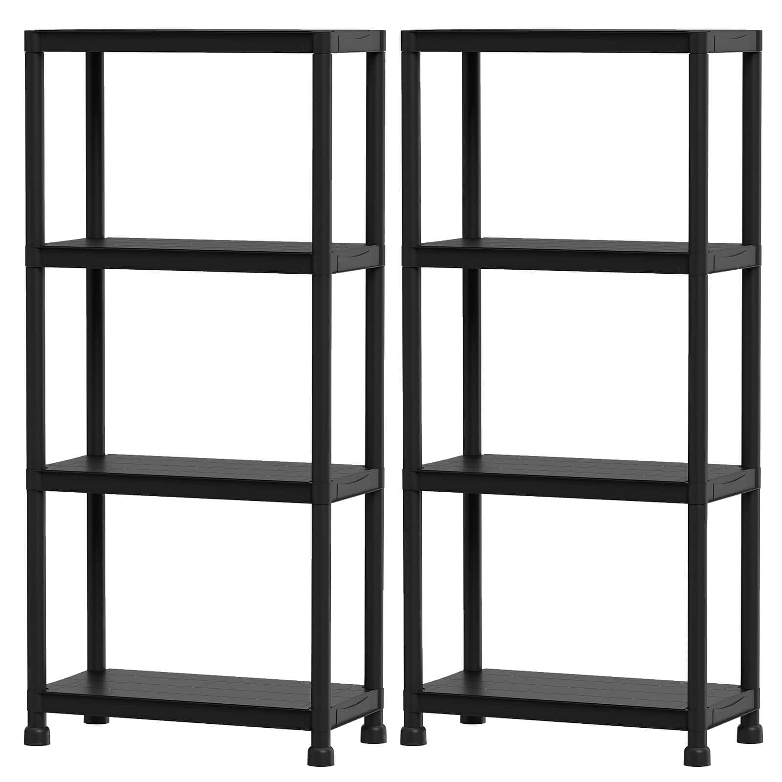 Costway - 2 PCS 4-Tier Heavy-Duty Plastic Storage Shelves Freestanding Garage Shelving Unit - Black
