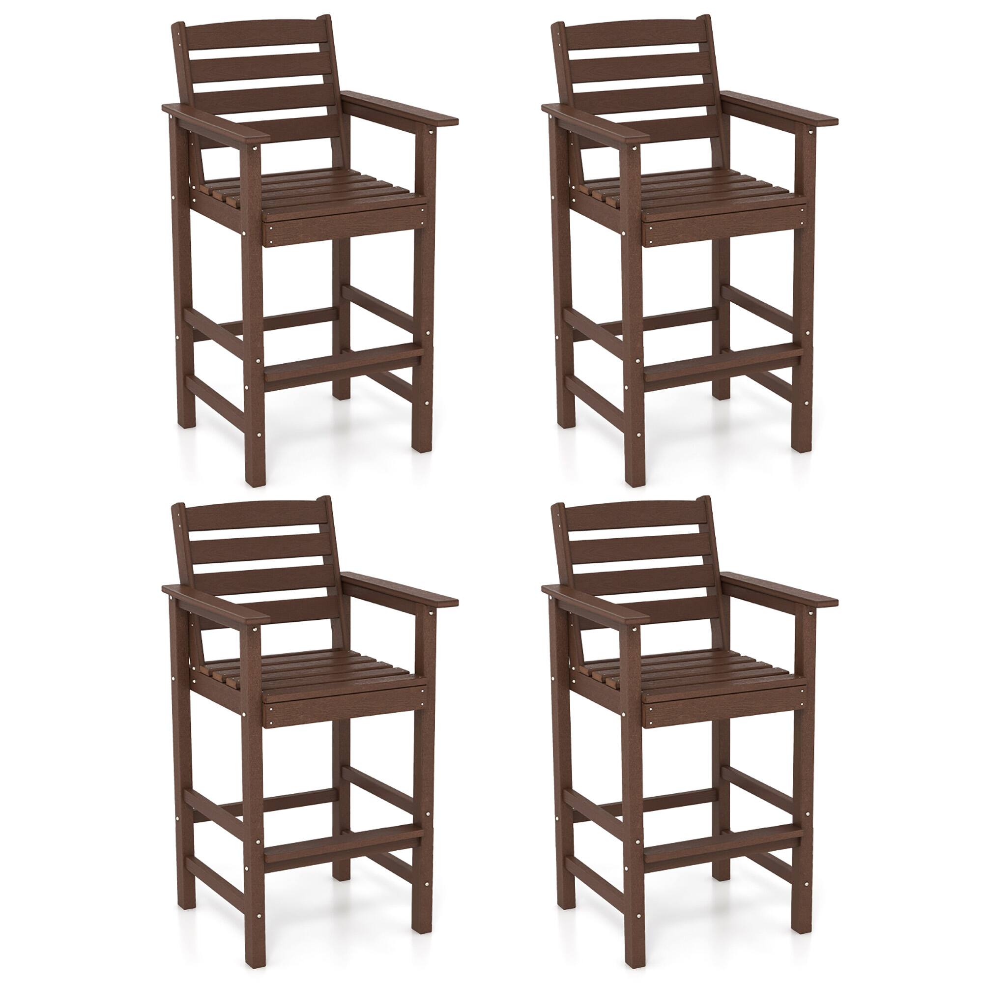 Gymax - Patio Bar Stools Set of 4 Tall Adirondack Chair w/ Backrest Armrests & Footrests - Brown