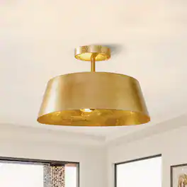 Parrot Uncle - 15-inch 3-Light Golden Semi Flush Mount Lighting - Gold