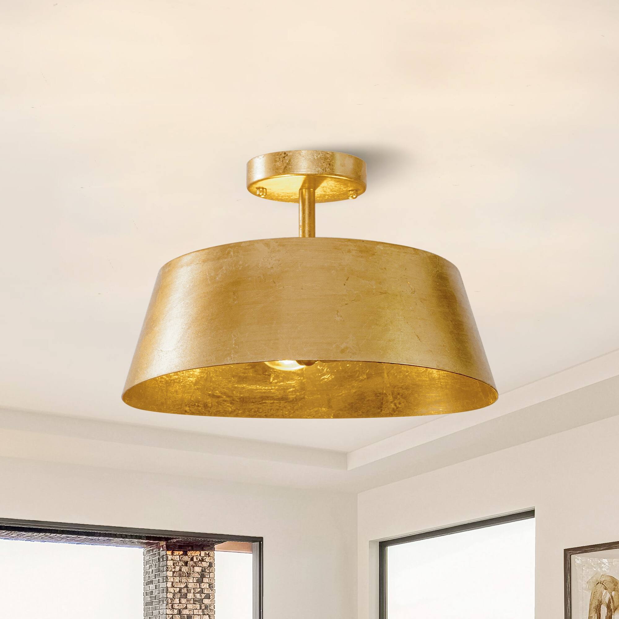 Front. Parrot Uncle - 15-inch 3-Light Golden Semi Flush Mount Lighting - Gold.
