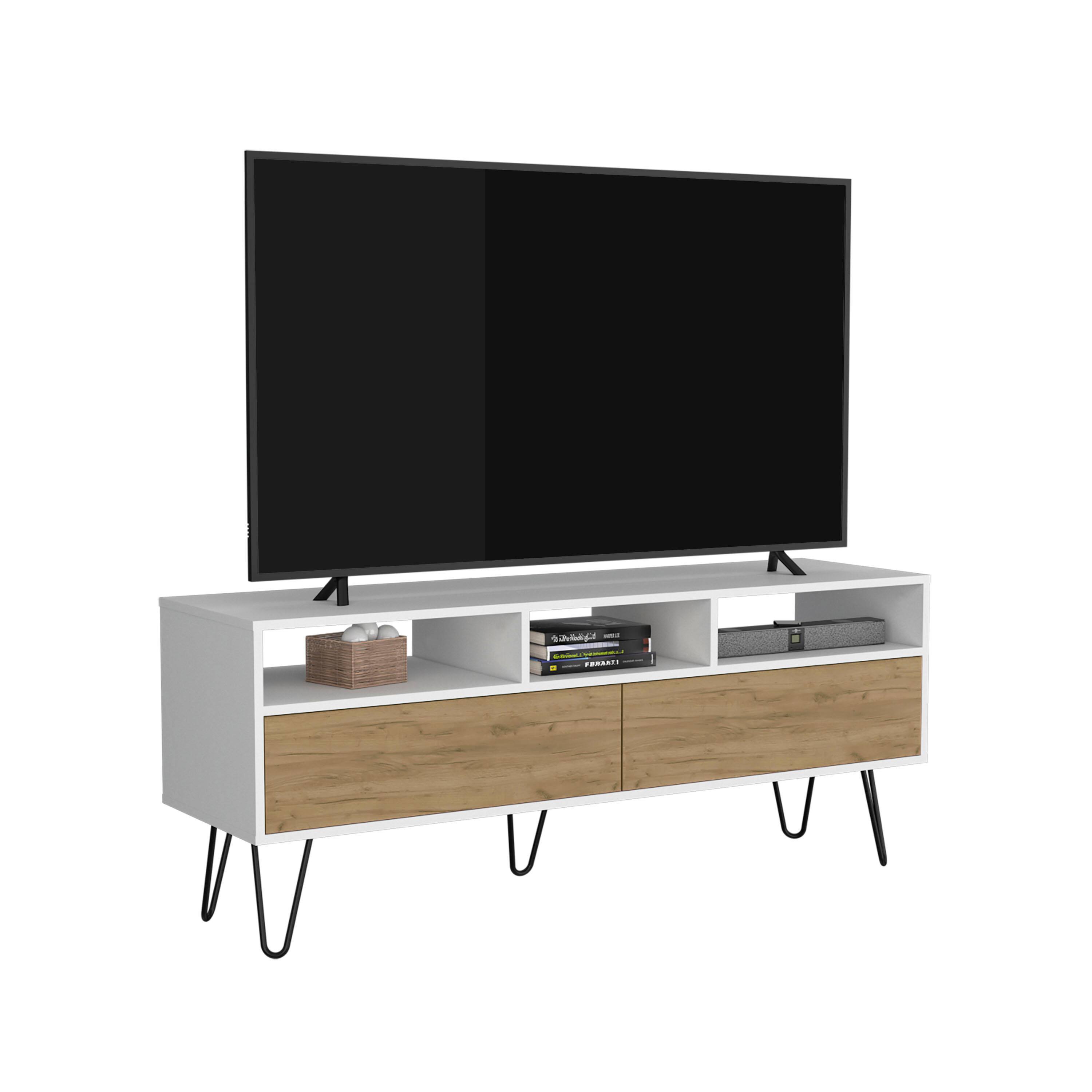 Front. Spaco - Spaco Modern TV Stand, Entertainment Center Media Console for 65 Inch TVs, 2 Door Cabinet, 3 Open Shelves, 5 Metal Legs - White.