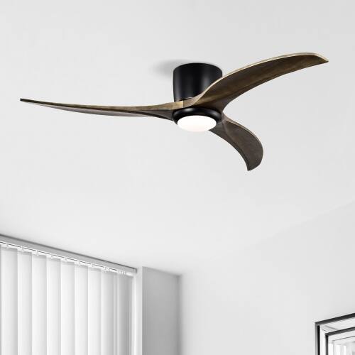 Alt View 5. LUCKY ONE - 52" Flush Mount Ceiling Fan with Light Remote 6-Speed Wood Blades - Matte Black.