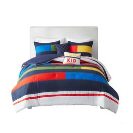 Gracie Mills - Kaelith Stripe Printed Comforter Set - Blue/Red
