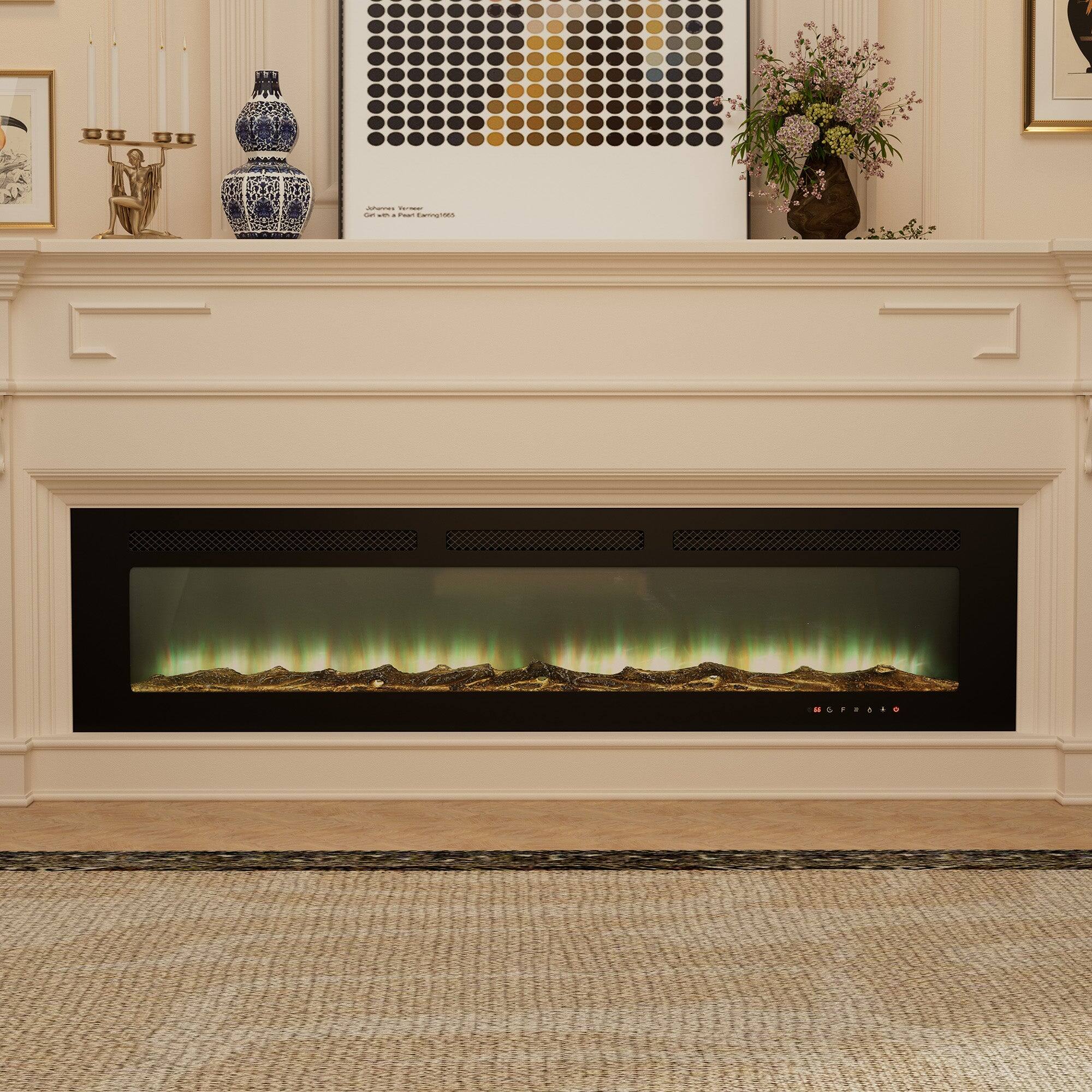 Alt View 1. Boyel Living - 72 in. Wall Mounted Recessed Electric Fireplace with Logs and Crystals - Black.