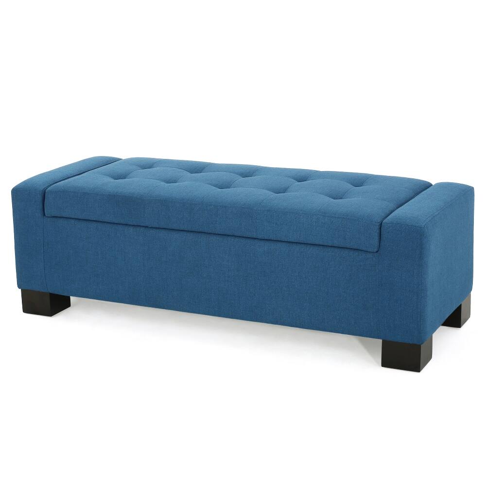 Back. Ropilly - Ropilly 50 Inch Navy Blue Tufted Storage Ottoman Bench Lift Top Upholstered Footrest with Solid Wood Legs - Navy Blue.