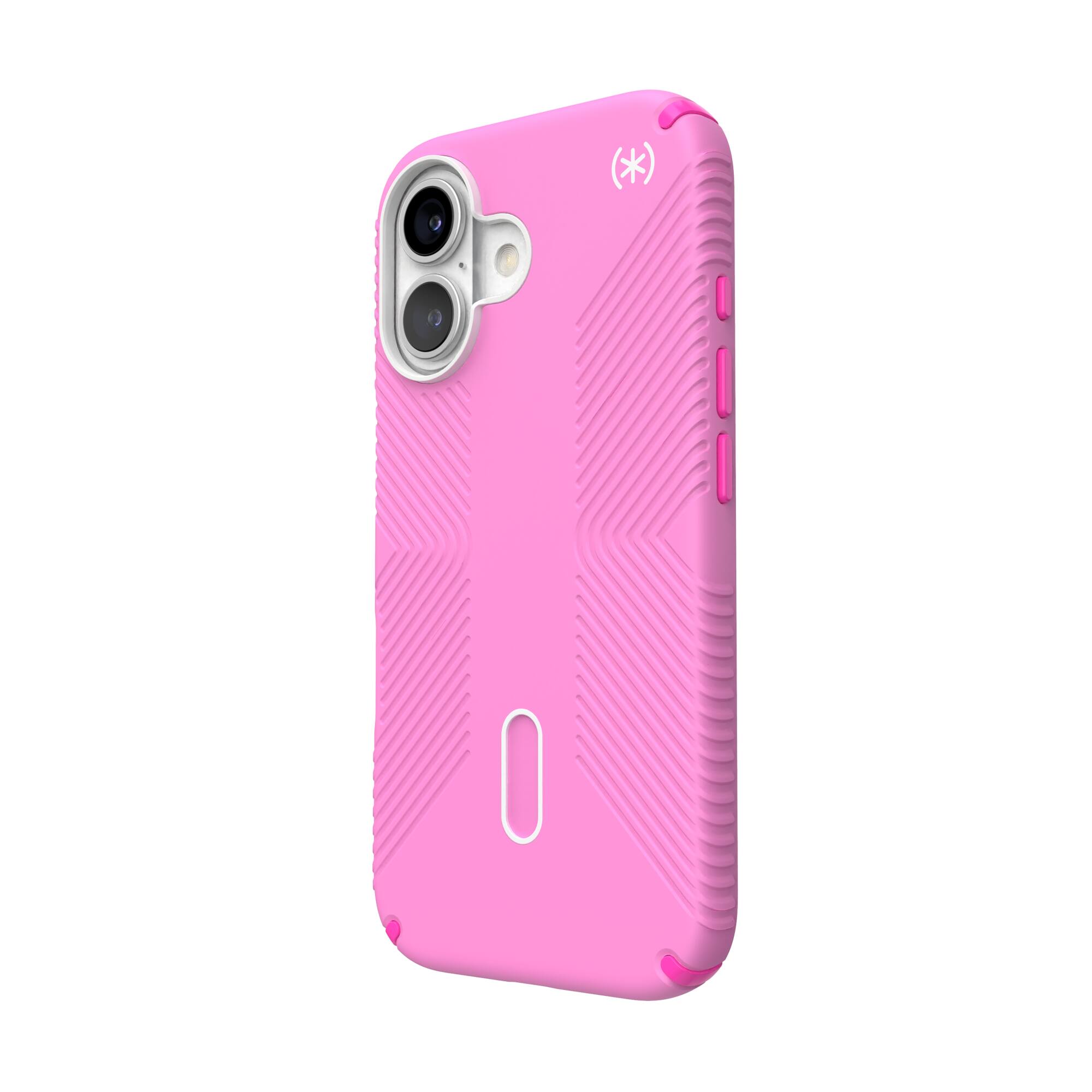 Angle. Speck - Presidio2 Grip ClickLock Case with MagSafe for Apple iPhone 16 - True Pink.