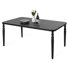 Nuu Garden - Outdoor 61'' x 37'' Rectangle Iron Dining Table with 1.6'' Umbrella Hole, Slatted Tabletop - Black