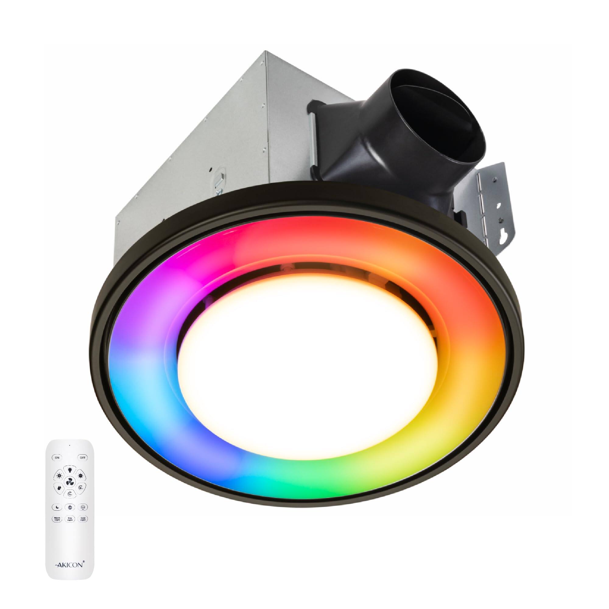 Akicon - RGB4 Decorative 110 CFM 1.5 Sone Ceiling Bathroom Exhaust Fan with Dimmable and RGB Light, Remote, Round - Black price history on PriceWatchPro