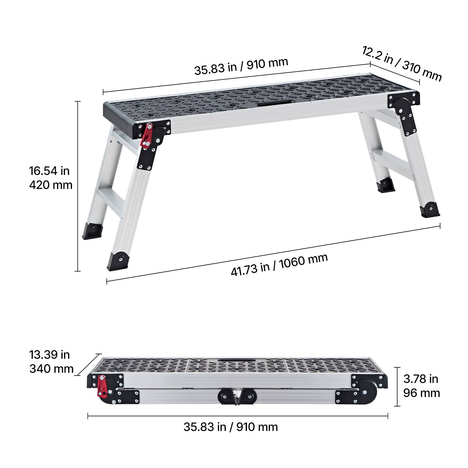 - 35.83 in / 910 mm
- 12.2 in / 310 mm
- 16.54 in / 420 mm
- 41.73 in / 1060 mm
- 13.39 in / 340 mm
- 3.78 in / 96 mm