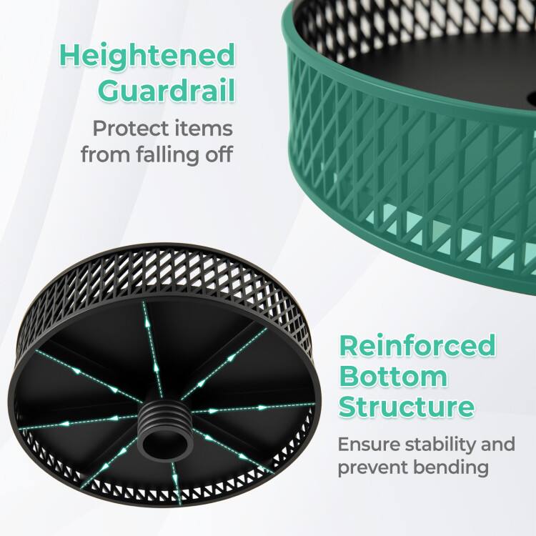 Heightened Guardrail  
Protect items from falling off  

Reinforced Bottom Structure  
Ensure stability and prevent bending